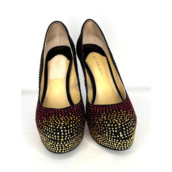 Gianni Bini Platform Stiletto Pumps Sz 9M Black w/Multi Color Rhinestones Studs - Picture 3 of 13